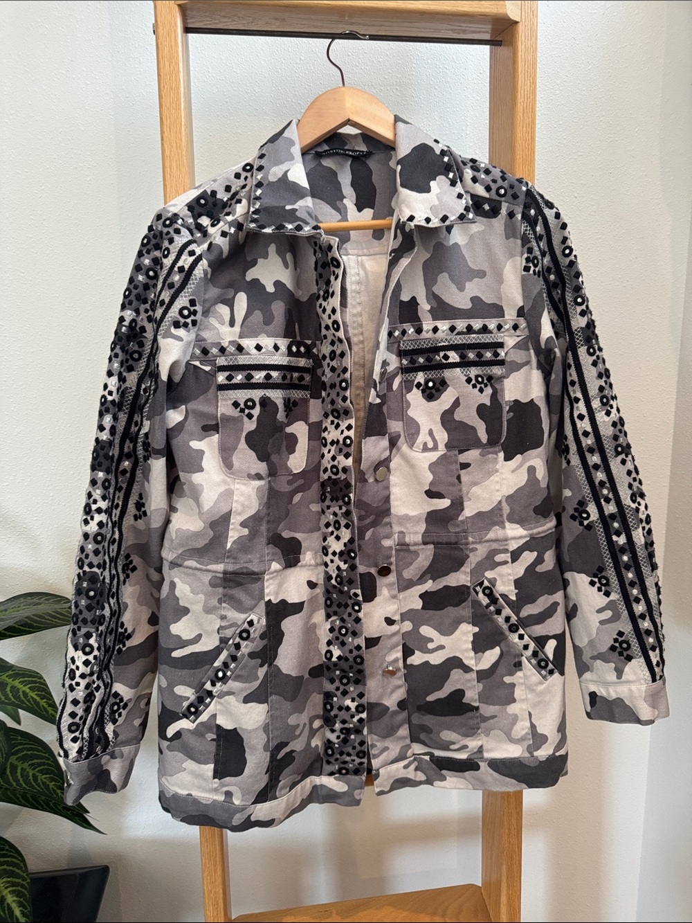 Like new Boston Proper Camo Embellished Utility Jacket - Gray Camouflage